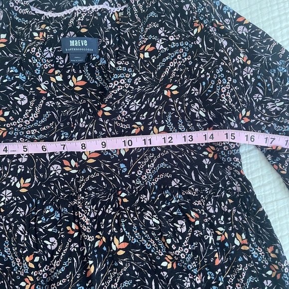 Anthropologie Maeve Black Floral mini Dress 3/4 length sleeve size small v-neck - Picture 8 of 10